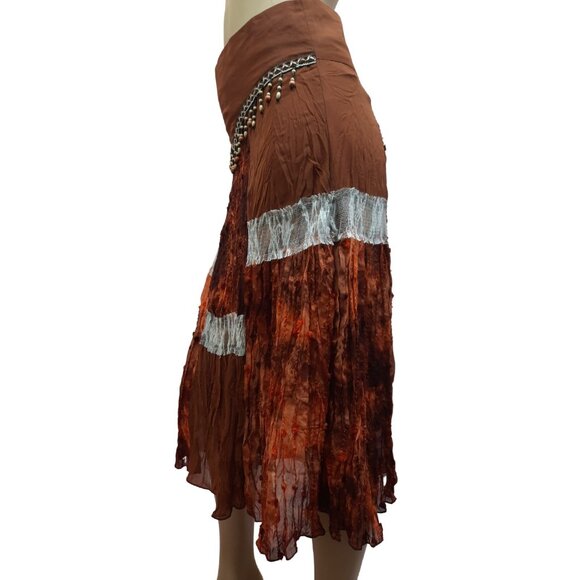 Vintage 90 Midi Skirt Boho Peasant Beaded Lace Trim Size S Fairy Grunge - Picture 7 of 10